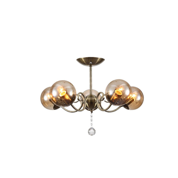 Amber Globe Glass Antique Brass Metal Body Vintage Retro Crystal Ceiling Light E27 Fittings