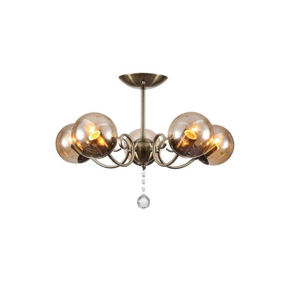 Amber Globe Glass Antique Brass Metal Body Vintage Retro Crystal Ceiling Light E27 Fittings