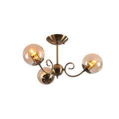 Amber Globe Glass Antique Brass Metal Body Vintage Retro Crystal Ceiling Light E27 Fittings