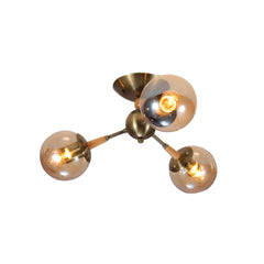 Amber Globe Glass Antique Brass Metal Wood Body Vintage Retro Molecule Ceiling Light E27 Fittings