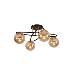 Amber Globe Glass Black Ellipse Metal Modern Semi Flush Ceiling Light E27