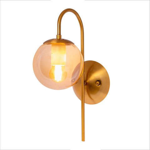 Amber Globe Glass Gold Aluminium Bronze Cane Metal Downward Wall Light E27 Fitting