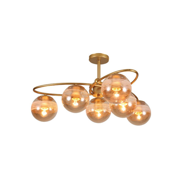 Amber Globe Glass Gold Ellipse Metal Body Semi Flush Modern Ceiling Light with E27 Fittings