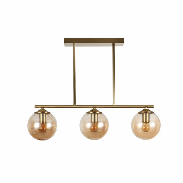 Amber Globe Glass Gold Metal Body Island Chandelier Ceiling Light E27