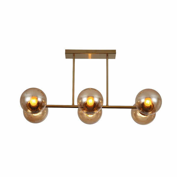 Amber Globe Glass Gold Metal Body Island Chandelier Ceiling Light E27