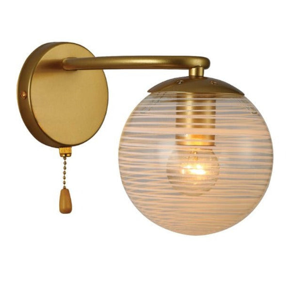 Clear Globe Glass Gold Metal Ellipse Vintage Retro Wall Light with Pull Down Switch E27 Fitting