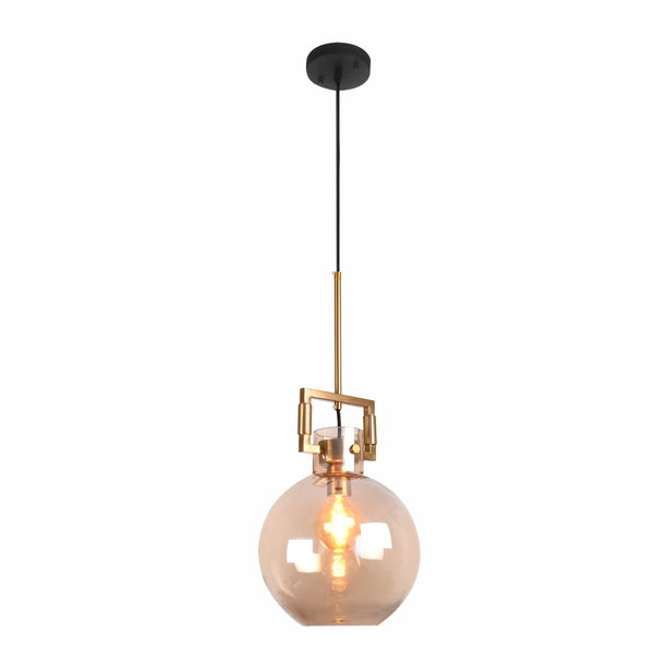 Amber Globe Funnel Dome Glass Gold Metal Body Ceiling Pendant Light