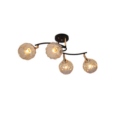 Amber Reeded Globe Glass Black Gold Metal Body Vintage Retro Semi Flush Ceiling Light E27 Fittings