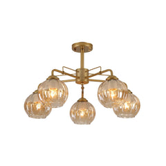 Amber Reeded Globe Glass Gold Metal Industrial Vintage Retro Semi Flush Ceiling Light E27 Fittings