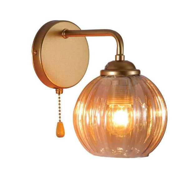 Reeded Glass Wall Light with Pull Down Switch E27 Fitting