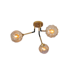 Amber Reeded Globe Glass Gold Metal Vintage Retro Semi Flush Ceiling Light E27 Fittings