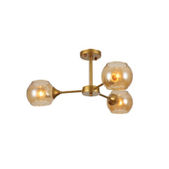 Amber Sides Open Globe Glass Gold Semi Flush Ceiling Light E27