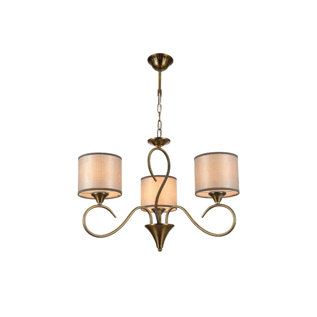 Antique Brass Arm Grey Cylinder Shaded Candle Vintage Chandelier Ceiling Light E27 Fittings