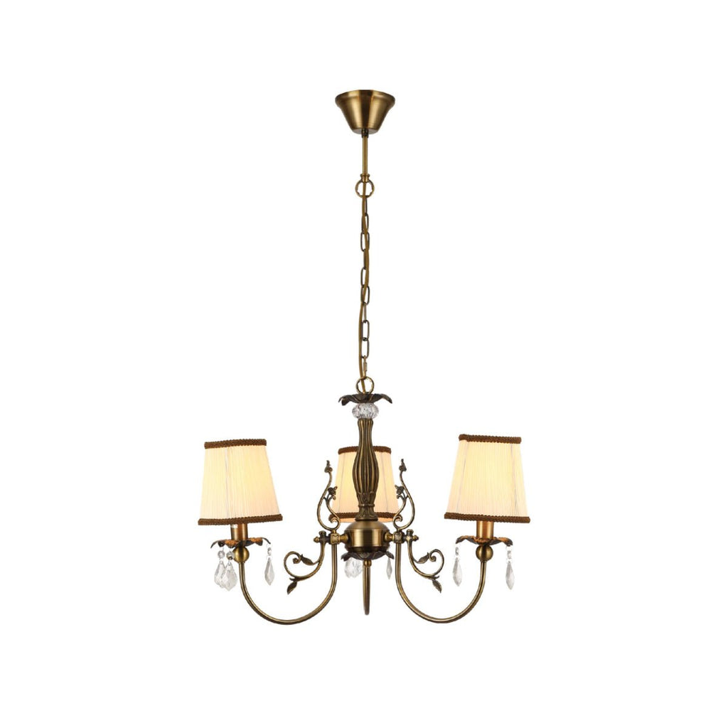 Antique Brass Finishing Metal Body Off White Shade Candle Vintage Crystal Ceiling Light E14