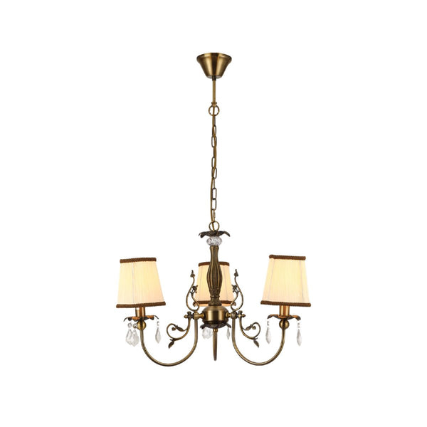 Antique Brass Finishing Metal Body Off White Shade Candle Vintage Crystal Ceiling Light E14