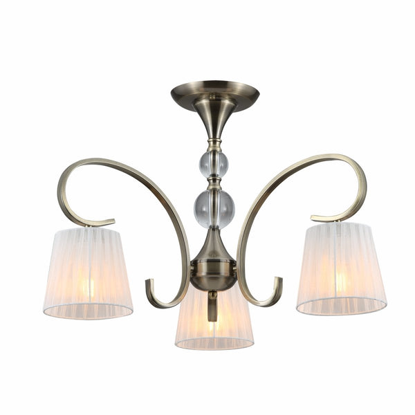 Antique Brass Metal Body Rice White Fabric Shaded Vintage Traditional Retro Ceiling Chandelier Light E27