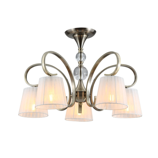 Antique Brass Metal Body Rice White Fabric Shaded Vintage Traditional Retro Ceiling Chandelier Light E27