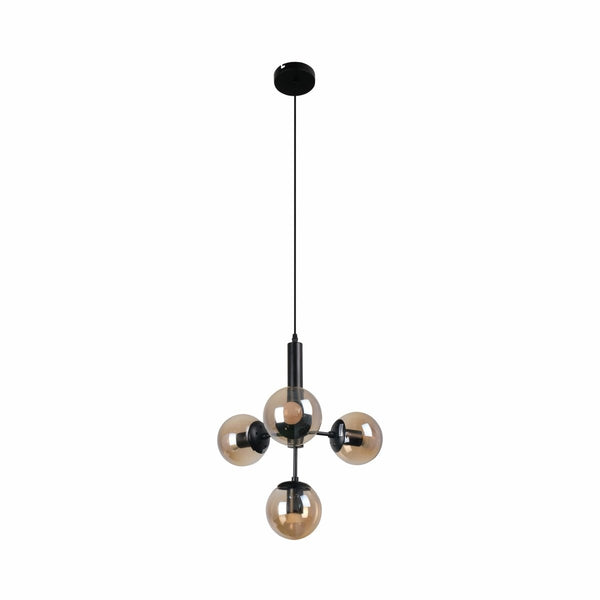 Atom Model Globe Glass Black Metal Body Chandelier Ceiling Pendant Light E27