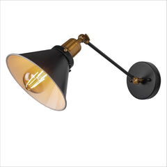 Black Antique Brass Metal Funnel Hinged Wall Light E27 Fitting