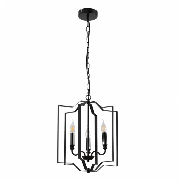 Black Cage Candle Lantern Rustic Nautical Nordic Chandelier Ceiling Light 3xE14 Fittings