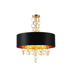Black Copper Fabric Drum Shade Gold Ring Chandelier Ceiling Light