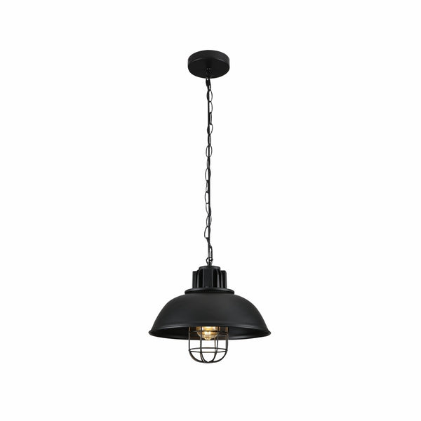 Black Dome Caged Industrial Metal Ceiling Pendant Light E27 Fitting