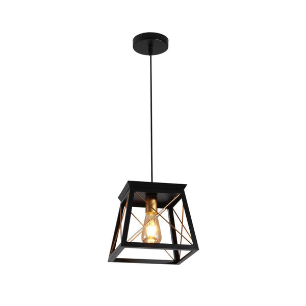 Black Gold Caged Industrial Retro Square Pendant Ceiling Light E27