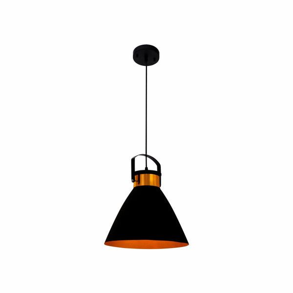 Loft Cafe Bar Counter Exhibition Hall Pub Aisle Black Gold Funnel Handled Metal Pendant Ceiling Light