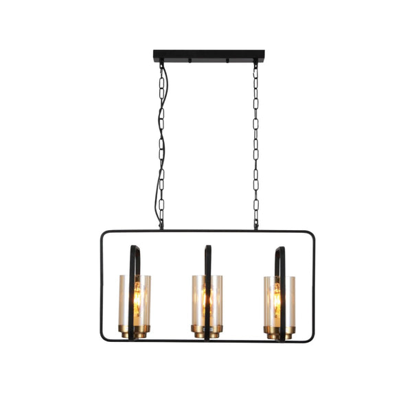 Black or God Metal Cage Body Amber Cylinder Glass Kitchen Island Chandelier Pendant Ceiling Light E27