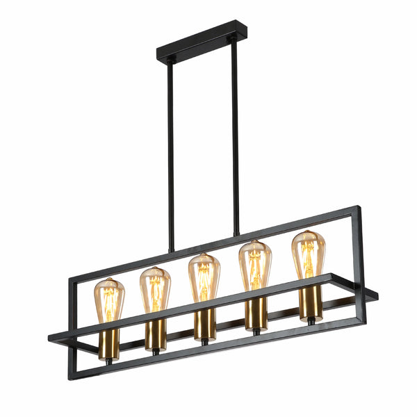 Black Metal Cuboid Kitchen Island Chandelier Ceiling Light 5xE27