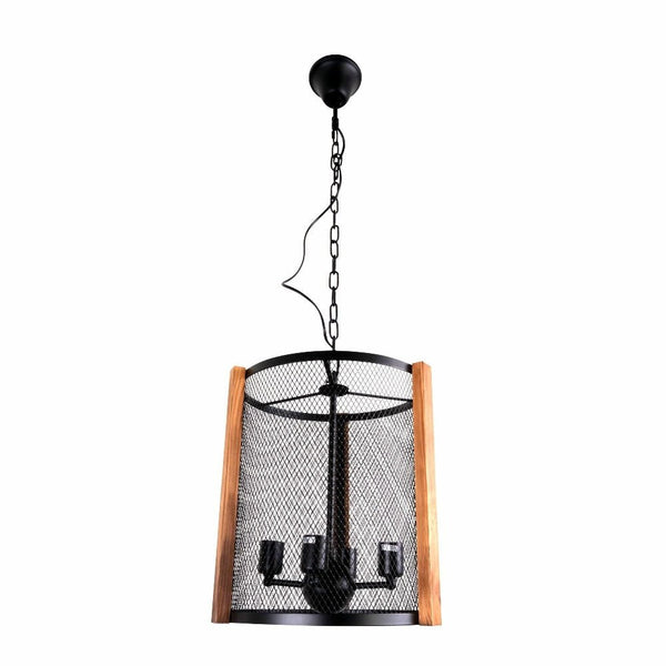 Black Metal Wood Cylinder Cage Pendant Ceiling Light E27