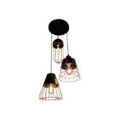 Black Top Rose Gold Metal Cage Mix Pendant Ceiling Light 3xE27