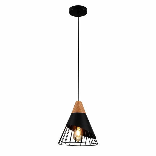 Black Wood Funnel Cone Caged Shuttlecock Nordic Metal Ceiling Pendant Light E27 Fitting