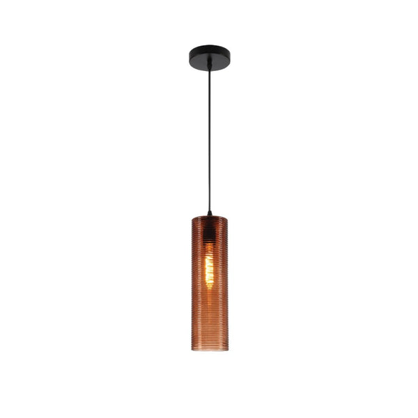 Brown-Silver-Amber Reeded Cylinder Glass Pendant Light E27 Fitting