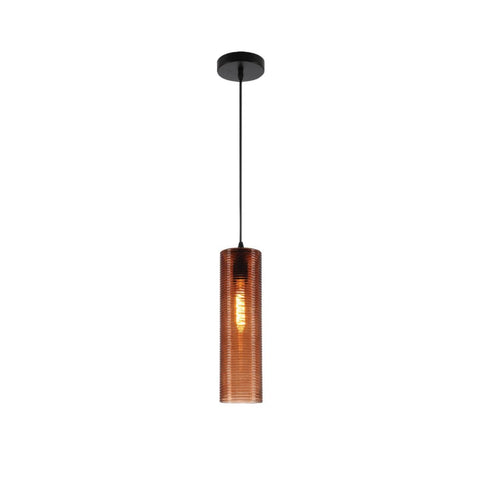 Brown-Silver-Amber Reeded Cylinder Glass Pendant Light E27 Fitting