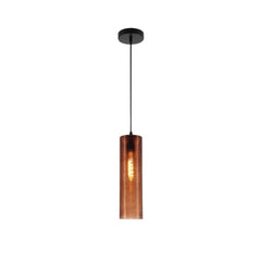 Brown-Silver-Amber Reeded Cylinder Glass Pendant Light E27 Fitting