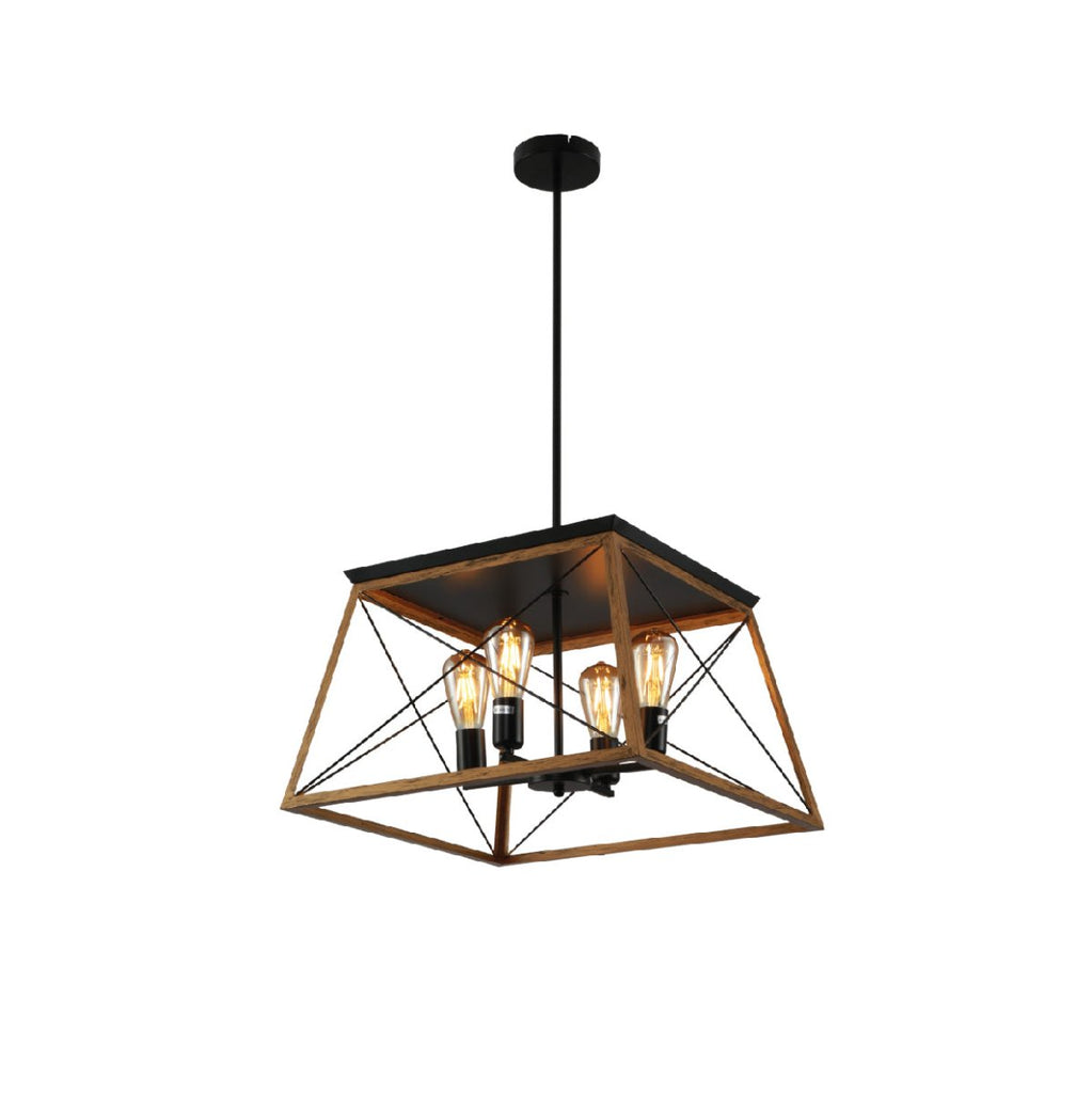 Wood And Black Caged Candle Industrial Kitchen Island Retro Square Pendant Ceiling Light 4xE27