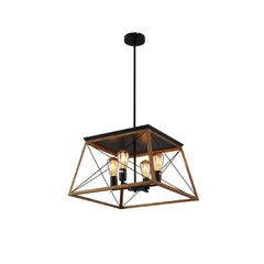 Wood And Black Caged Candle Industrial Kitchen Island Retro Square Pendant Ceiling Light 4xE27