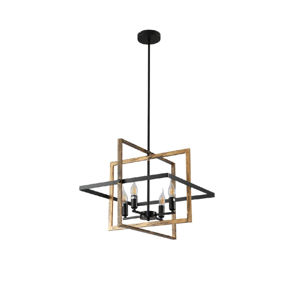 Caged Cuboid Rectangle Candle Lantern Nautical Pendant Ceiling Light 4xE14 Gold Black Finishing