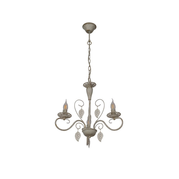 Candle French Mediterranean Leaf Traditional Vintage Gold Patinated White Ceiling Light E14