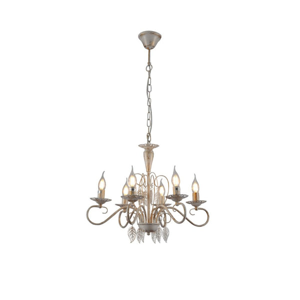 Candle French Mediterranean Leaf Traditional Vintage Gold Patinated White Ceiling Light E14