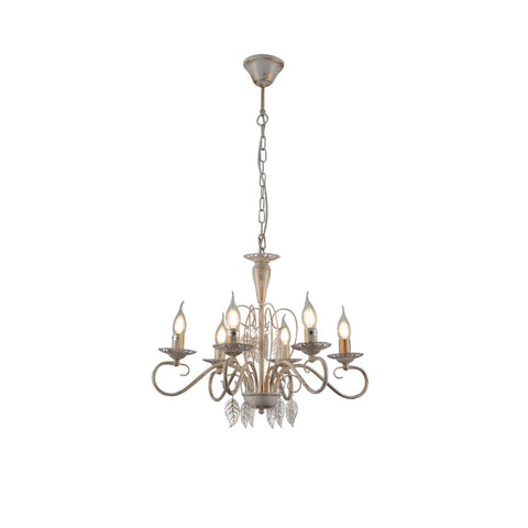 Candle French Mediterranean Leaf Traditional Vintage Gold Patinated White Ceiling Light E14
