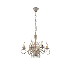 Candle French Mediterranean Leaf Traditional Vintage Gold Patinated White Ceiling Light E14