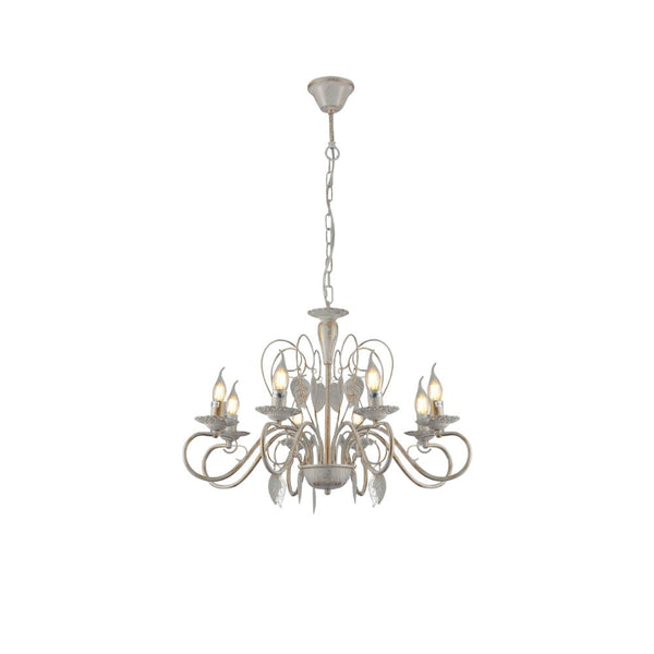 Candle French Mediterranean Leaf Traditional Vintage Gold Patinated White Ceiling Light E14