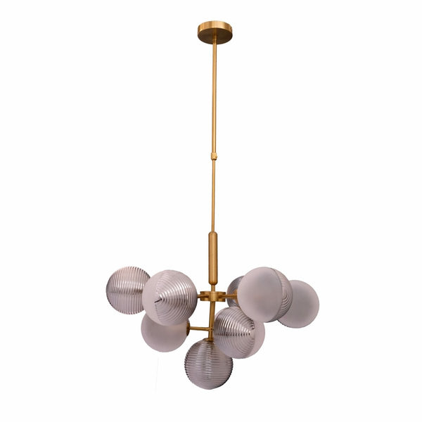 Chandelier Ceiling Light Pyramid Smoky Glass Gold Body 10xG9