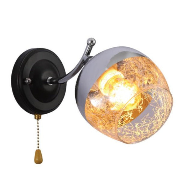 Black-Chrome | White Metal Partial Mirror Cone Glass Wall Light E27 Pull Down Switch