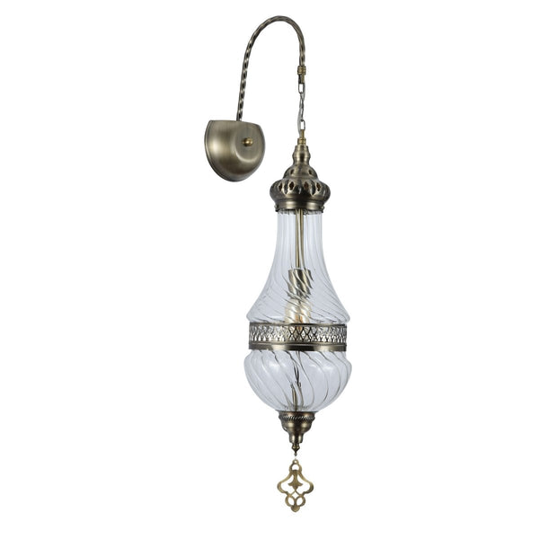 Clear Glass Antique Bronze Metal Body Moroccan Style Wall Light E27 Fitting