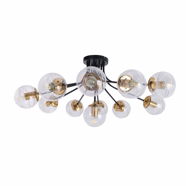 Clear Globe Glass Black Metal Semi Flush Ceiling Light E27