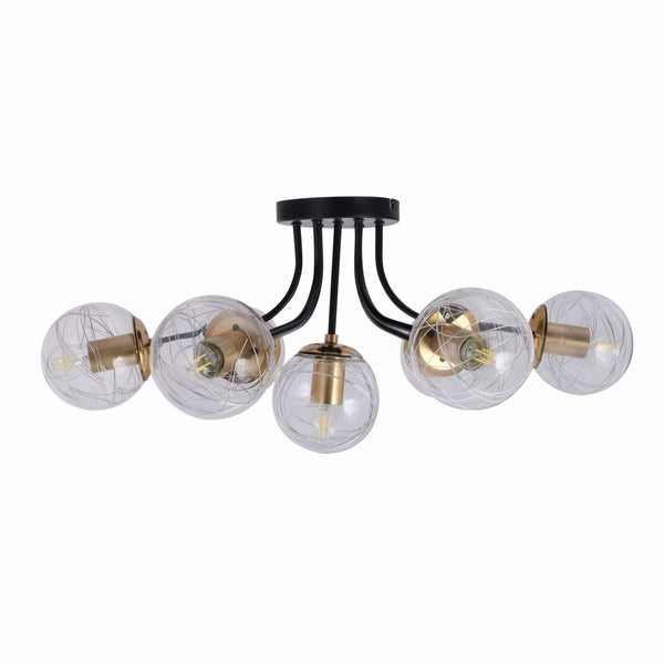 Clear Globe Glass Black Metal Semi Flush Ceiling Light E27