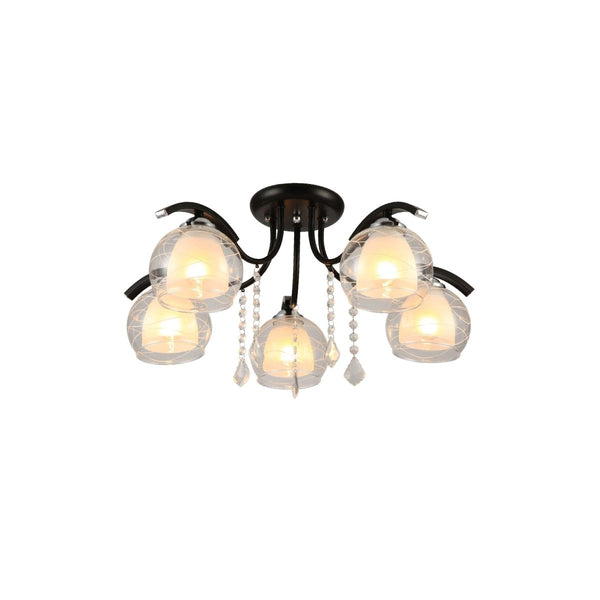 Clear Opal Double Layer Bell Glass Black Metal Semi Flush Ceiling Light